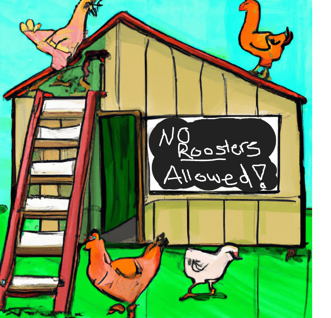 chicken care means a nice clean coop with no Roosters