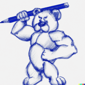 DALL C2 B7E 202023 01 29 2014.40.33 20 20Sketch 20of 20a 20teddy 20bear 20flexing 20his 20muscles 20while 20holding 20a 20blue 20pen 20in 20their 20right 20hand